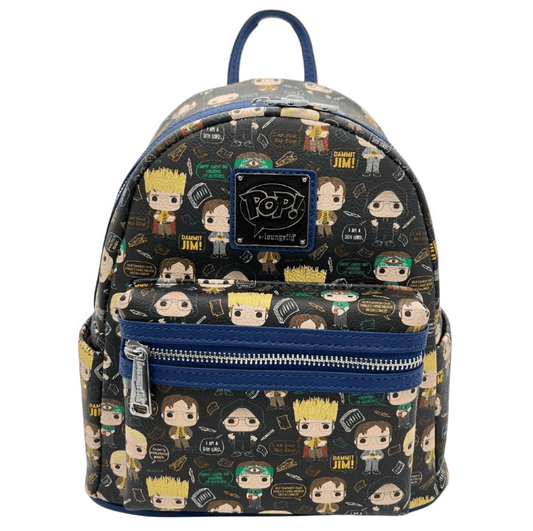this is an image of Loungefly NBC The Office Dwight Shcrutte AOP Backpack