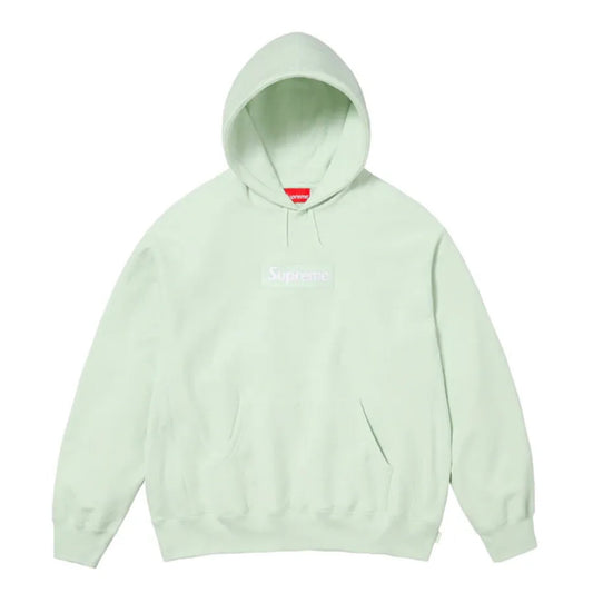 this is an image of Supreme Hoodie Light Green Box Logo