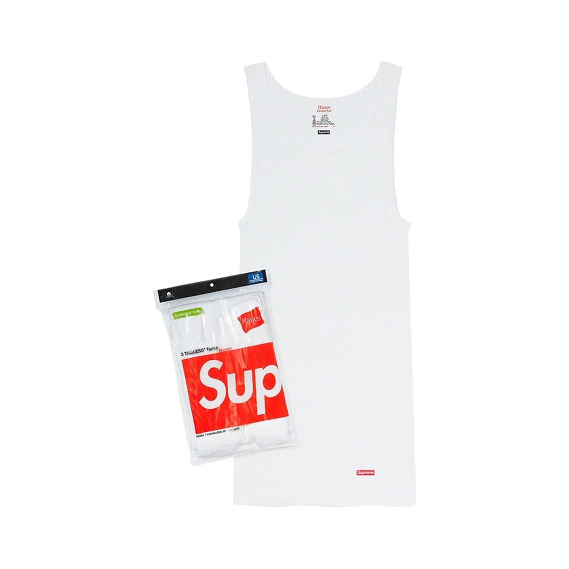 this is an image of Supreme x Hanes 3 Tagless Tanks