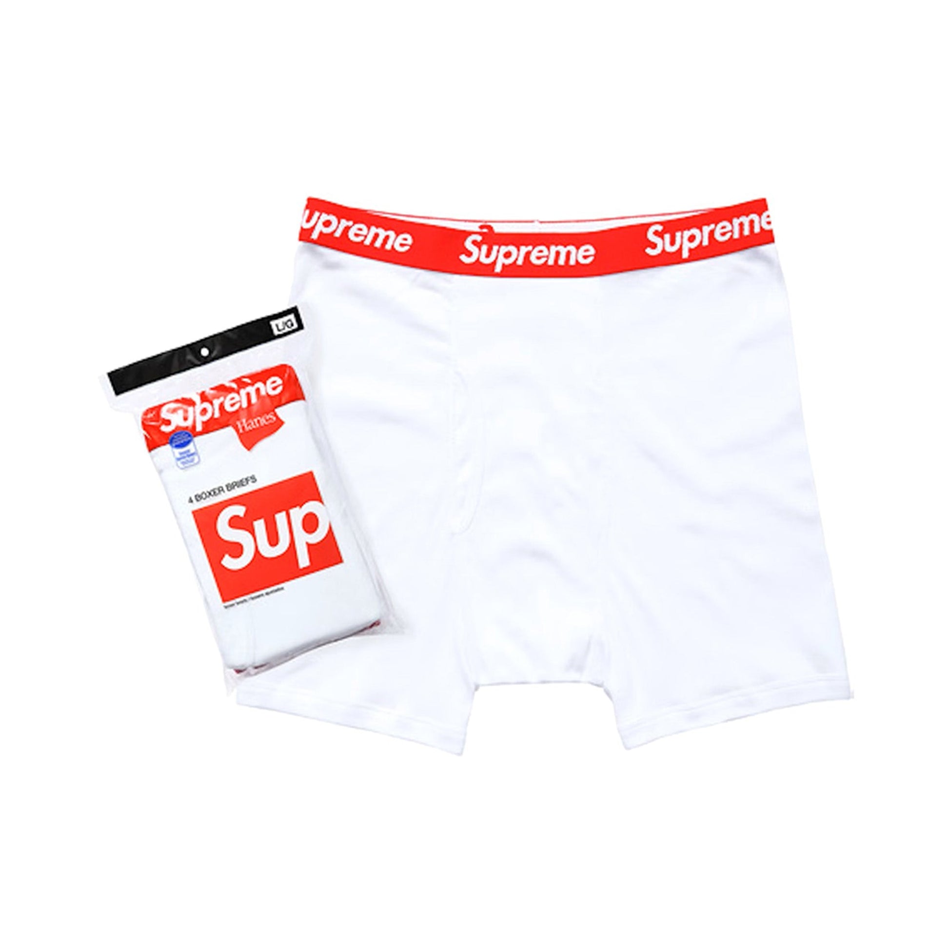 this is an image of Supreme x Hanes 4 Boxer Briefs