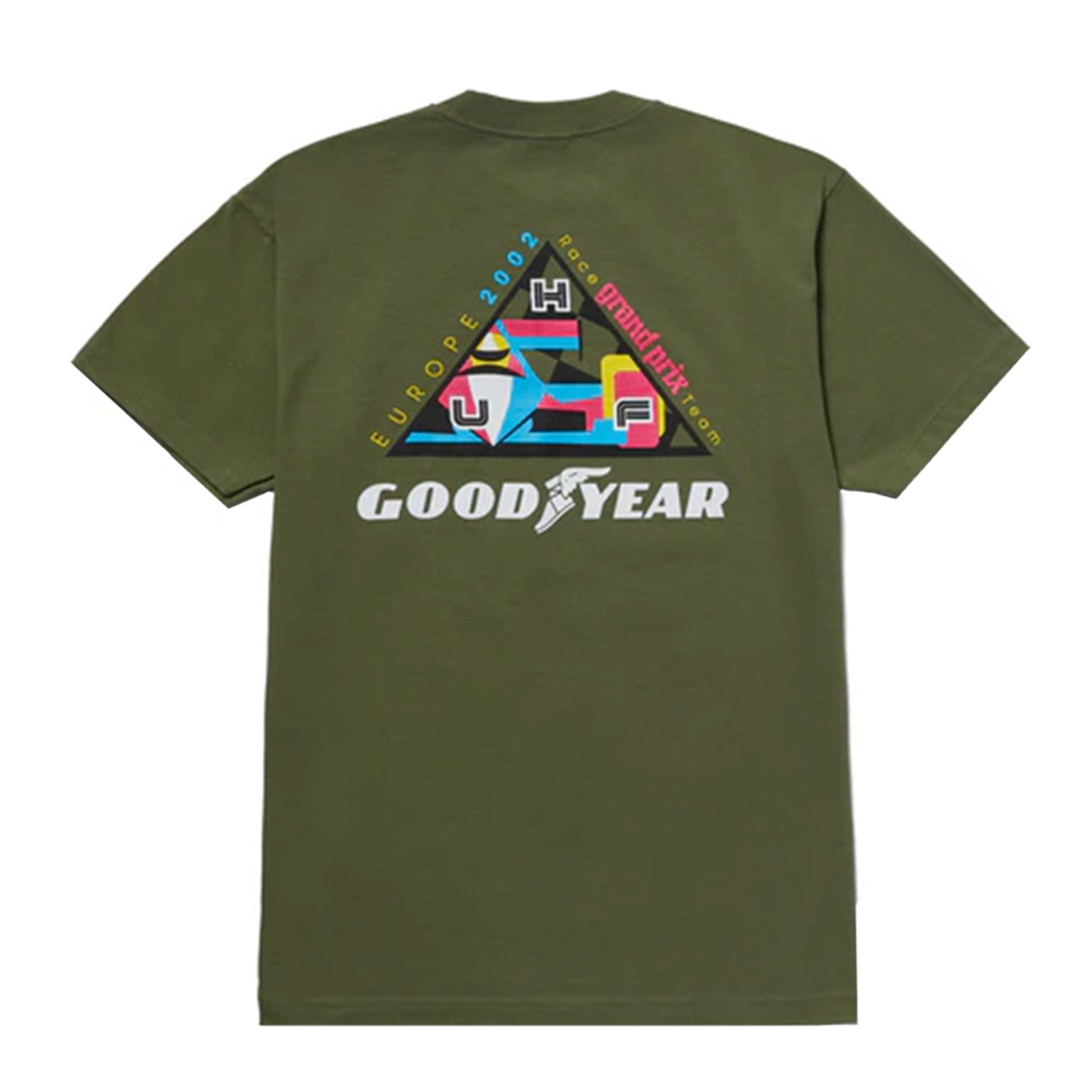 this is an image of Huf X Goodyear Grand PrixSS Tee