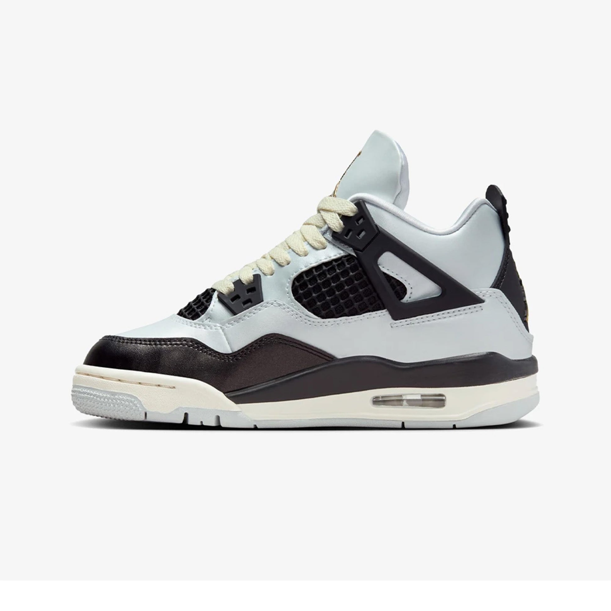 this is an image of Jordan 4 Retro "Platinum Gold" (GS)
