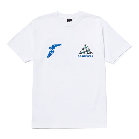 this is an image of Huf X Goodyear Grand PrixSS Tee