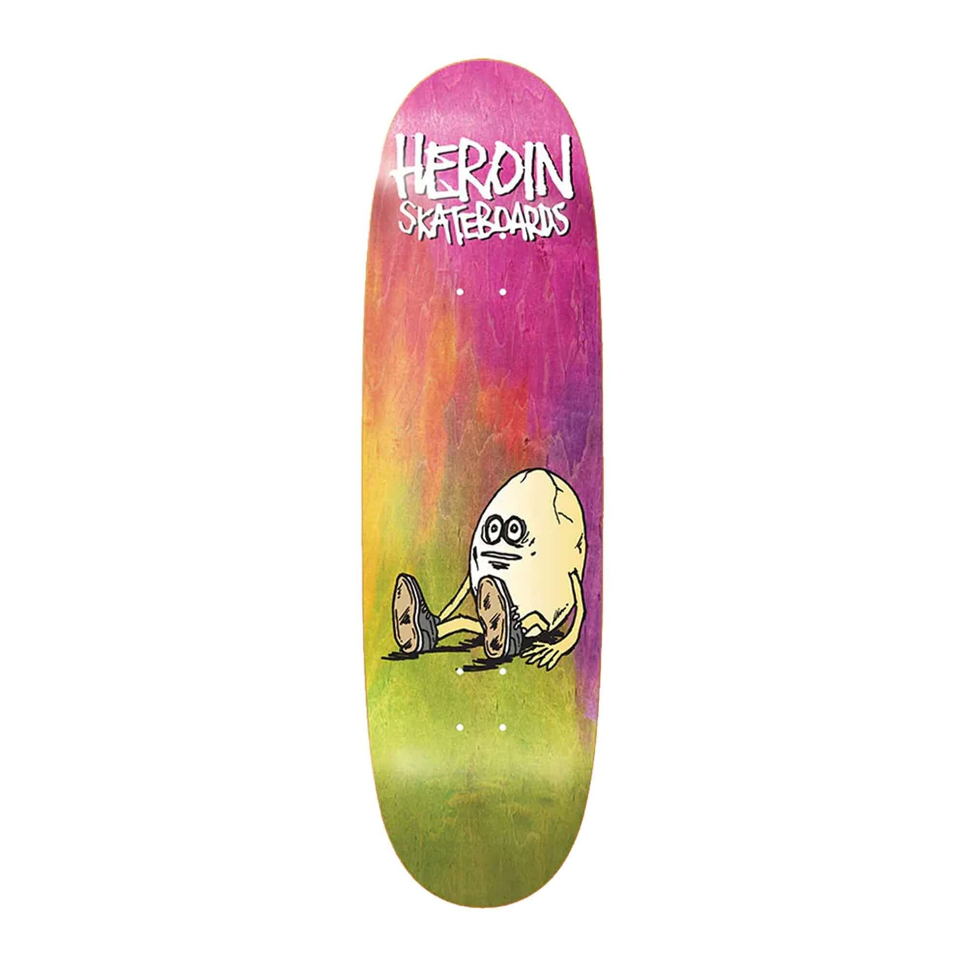 this is an image of Heroin Skateboard Deck Team Rainbow Egg Shape Deck 9.125