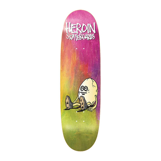 this is an image of Heroin Skateboard Deck Team Rainbow Egg Shape Deck 9.125