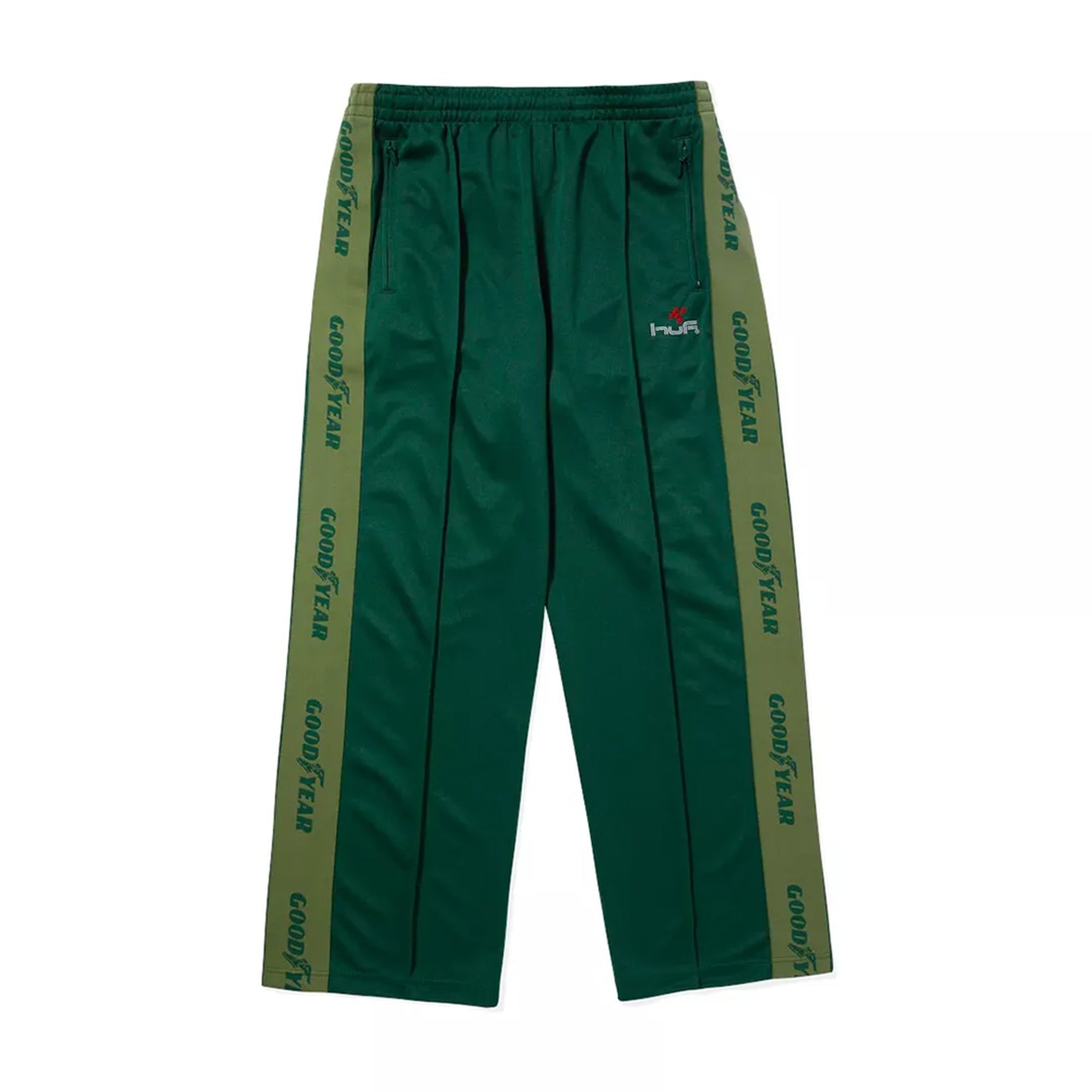 this is an image of Huf X Goodyear Touring Track Pants