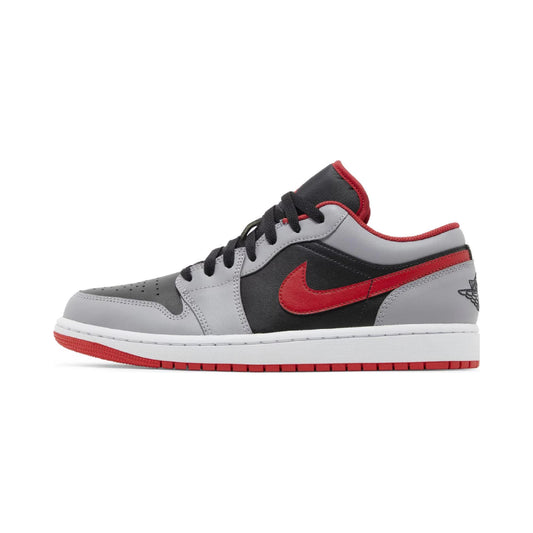 this is an image of Jordan 1 Low "Cement Grey Fire Red" (Women's)