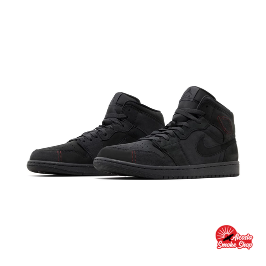 this is an image of Jordan 1 Mid "Dark Smoke Red" GS