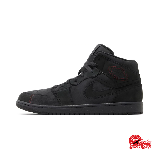 this is an image of Jordan 1 Mid "Dark Smoke Red" GS
