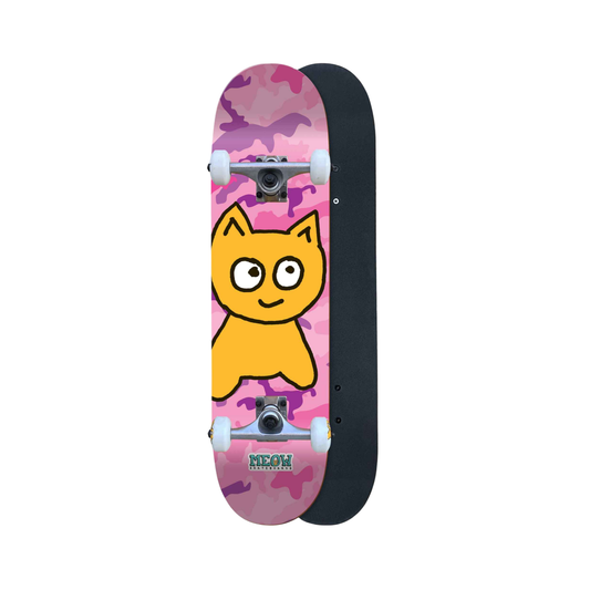 Meow Complete Skateboard Deck Big Cat Pink Camo Soft Top 7.25
