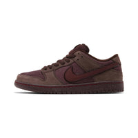 Nike Dunk Low Burgundy Crush medial side view with tonal Nike Swoosh and padded collar detail