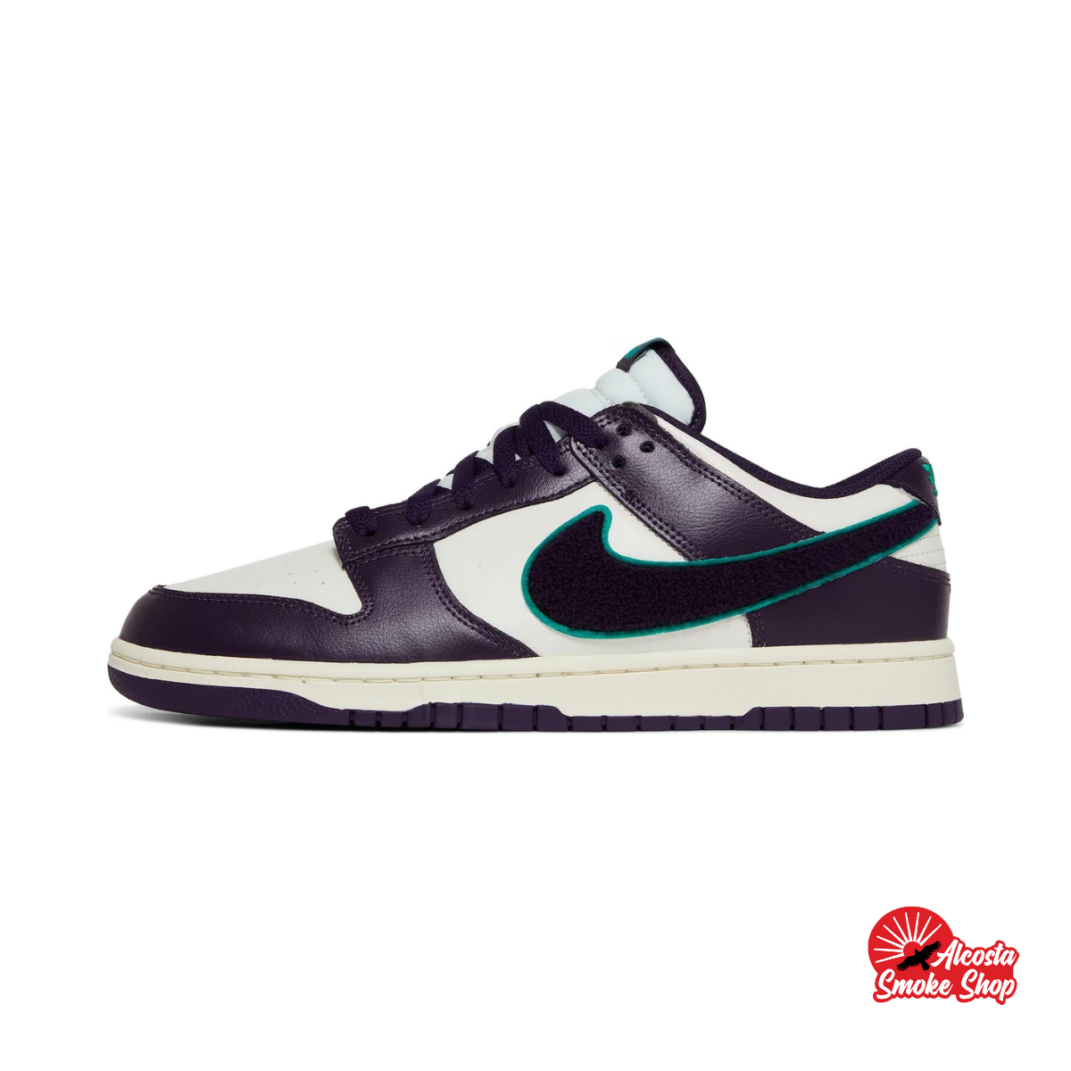 this is an image of Nike Dunk Low "Chenille Swoosh Sail Grand Purple"
