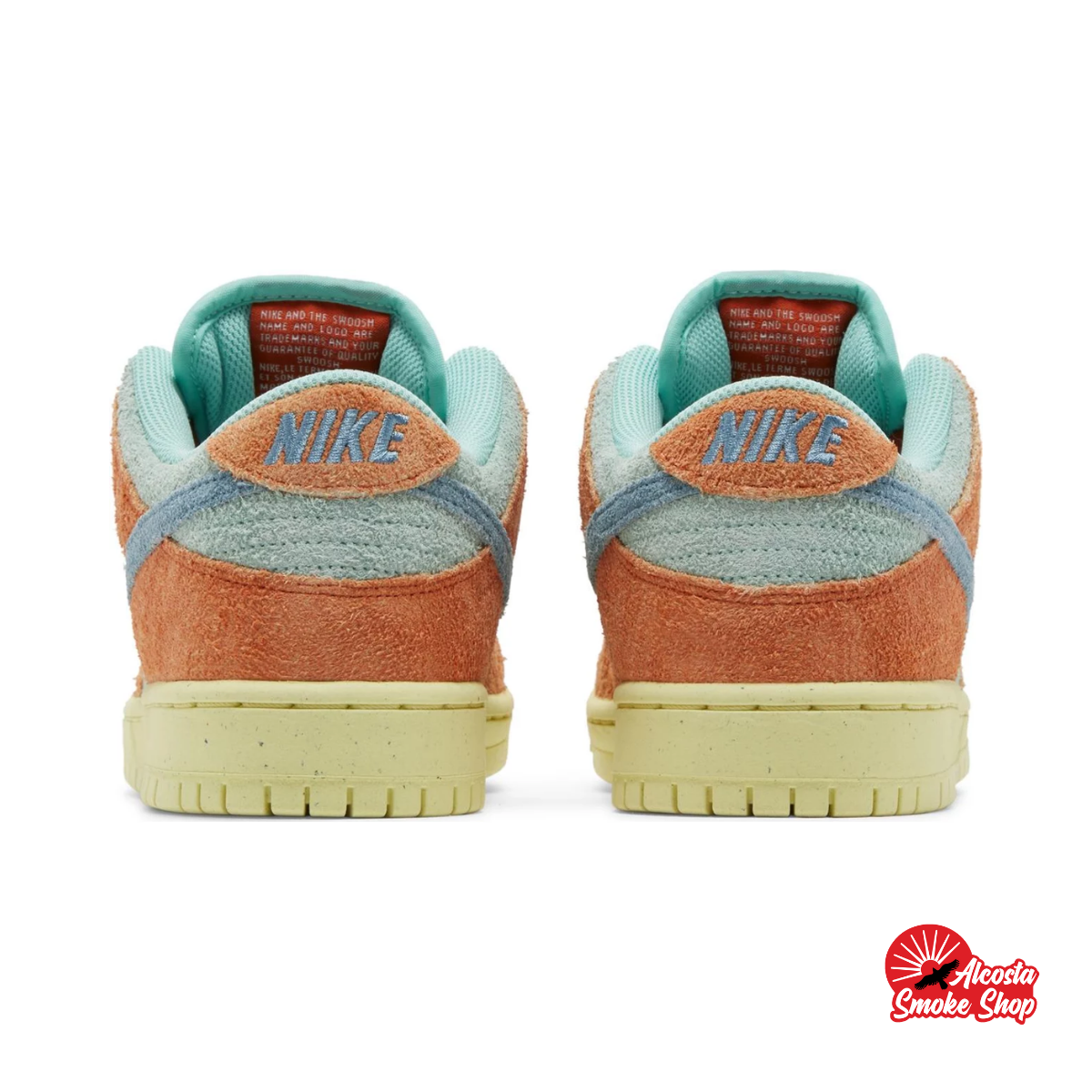 this is an image of Nike SB Dunk Low "Orange Emerald Rise"