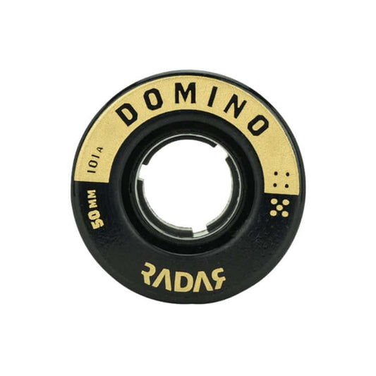 this is an image of Radar Wheels “Domino” Blk/Gold 50x31mm 101a 4pk