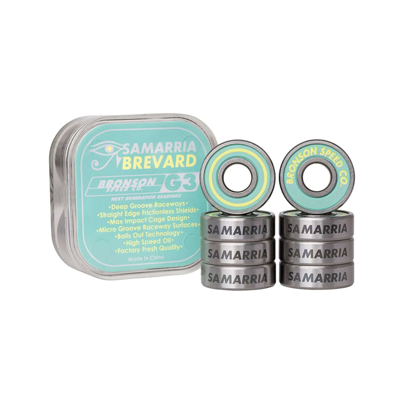 Bronson Speed Co G3 Samarria Brevard skateboard bearings product photo of packaged set