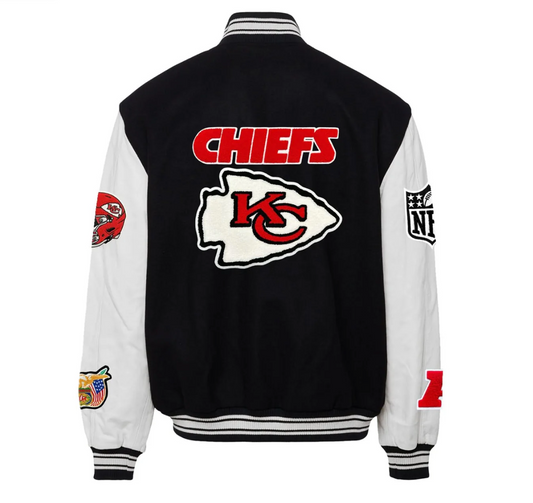 Jeff Hamilton Kansas City Chiefs Wool and Leather Jacket (Black/White, XL)