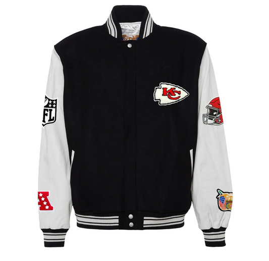 Jeff Hamilton Kansas City Chiefs Wool and Leather Jacket (Black/White, XL)