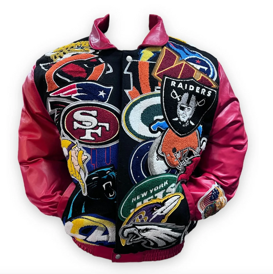 Jeff Hamilton NFL Super Mega Patch Wool and Leather Jacket (Red/Black, 3XL)