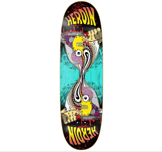 Heroin Merged Anatomy Razoregg skateboard deck 9.25 front view showing surrealist graphic artwork