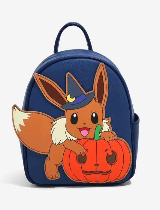 this is an image of Bioworld Pokémon Eevee Pumpkin Halloween Mini Backpack