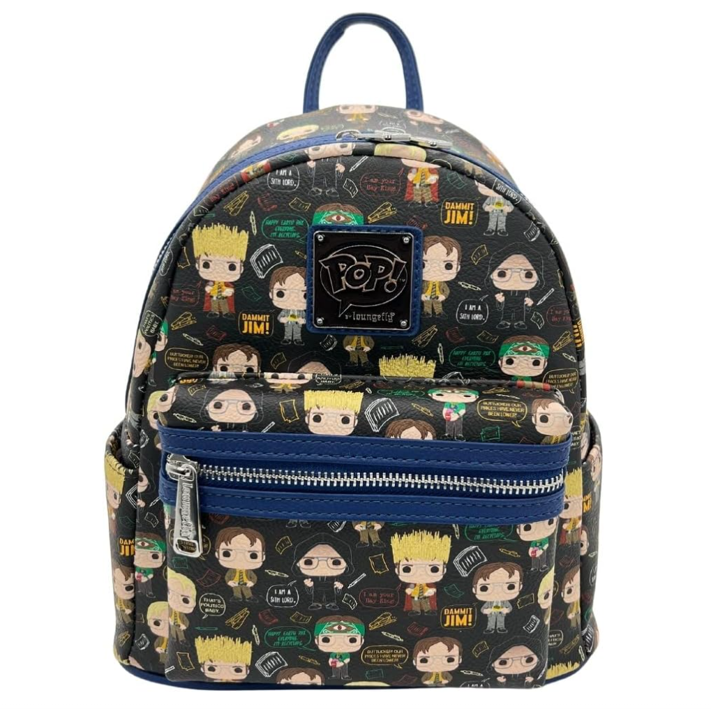 this is an image of Loungefly NBC The Office Dwight Shcrutte AOP Backpack