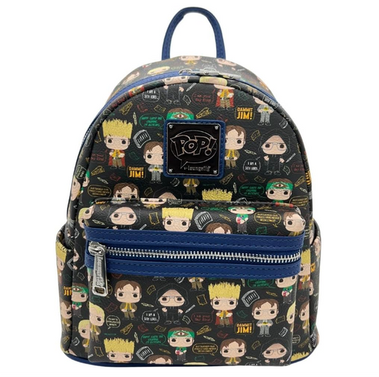 this is an image of Loungefly NBC The Office Dwight Shcrutte AOP Backpack