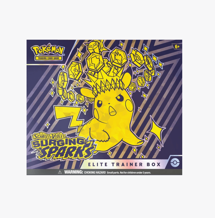 Pokemon TCG Surging Sparks Elite Trainer Box packaging showing standard retail box art