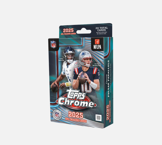 2025 Topps Chrome NFL Football Hanger Box showing sealed box art