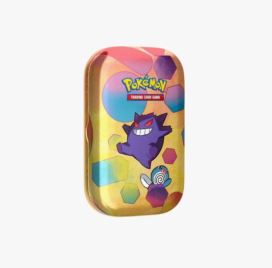 Pokemon Scarlet Violet 151 Mini Tin front view showing sealed tin and collectible art card