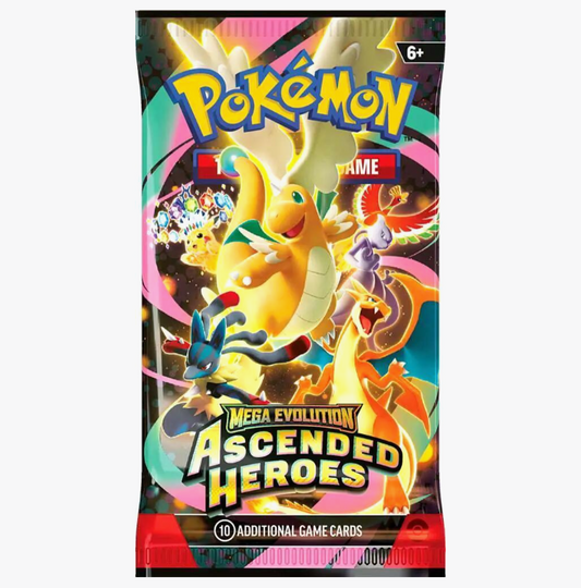 Pokemon TCG Mega Evolution Ascended Heroes booster pack front of sealed packaging