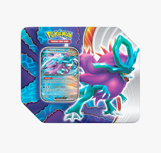 Pokemon TCG Paradox Clash Tin packaging showing character tin artwork