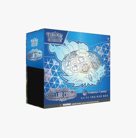 Pokemon TCG Stellar Crown Pokemon Center Elite Trainer Box packaging showing exclusive box art