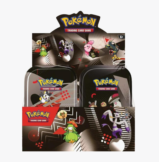 Pokemon TCG Unova Mini Tin Display factory sealed showing all eight tin designs