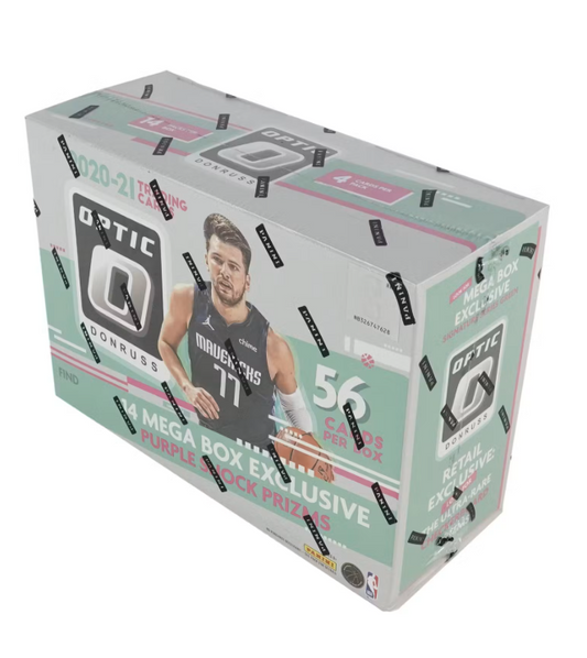 2020-21 Panini Donruss Optic Basketball Mega Box factory sealed retail packaging front view showing Hyper Pink Prizm callout
