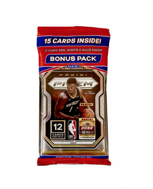 2020-21 Panini Prizm Basketball Cello Pack factory sealed retail packaging showing Red White Blue Prizm callout