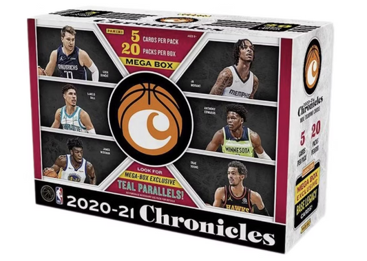 2020-21 Panini Chronicles Basketball Mega Box factory sealed retail packaging showing Teal parallel callout