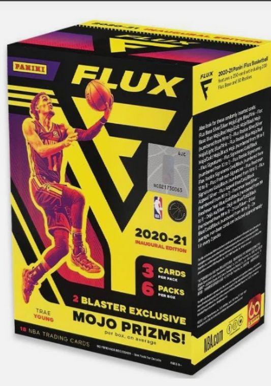 2020-21 Panini Flux Basketball Blaster Box factory sealed retail packaging showing Mojo Prizm callout