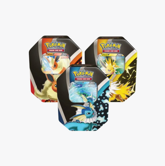 Pokemon TCG Eevee Evolutions Tin Set of 3 factory sealed showing all three collector tins
