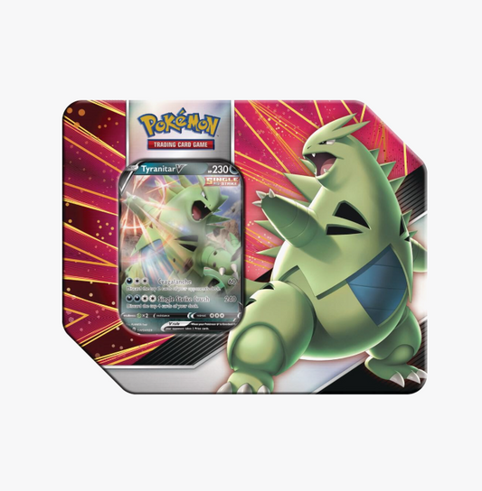 Pokemon TCG V Strikers Tin factory sealed metal tin front view showing Battle Styles design