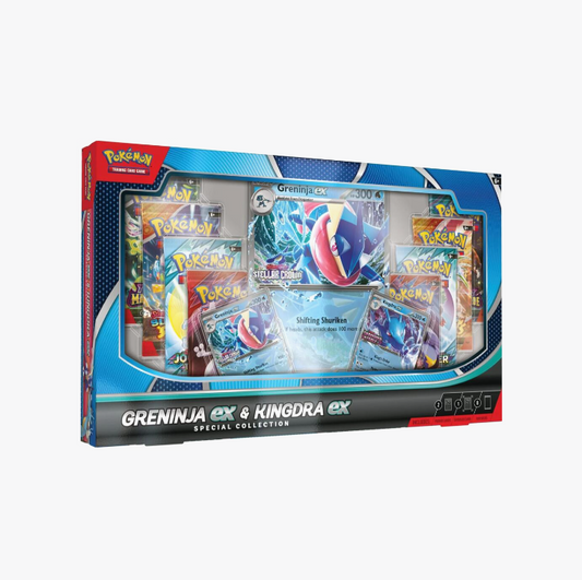 Pokemon TCG Greninja ex Kingdra ex Special Collection Box factory sealed showing stamped promo cards
