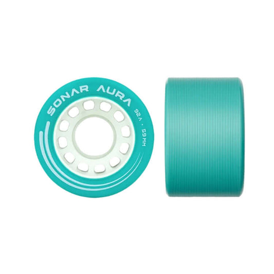 this is an image of Sonar Wheels “Aura” Blue 59x38mm 92a 4pk