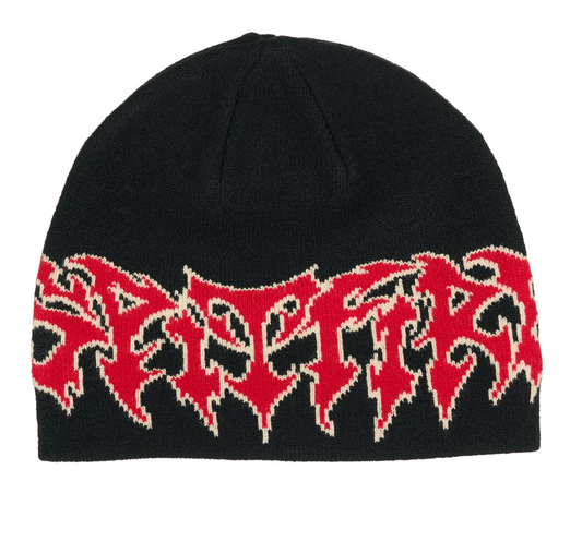 Spitfire Demon Script Skully Beanie color Black | Embroidered Skate Beanie