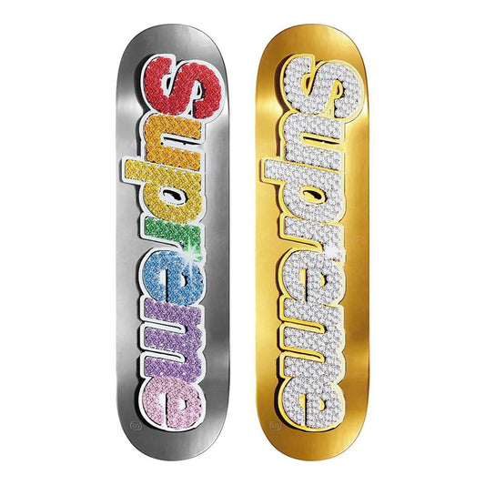 this is an image of Supreme Bling Box Logo Skateboard Deck