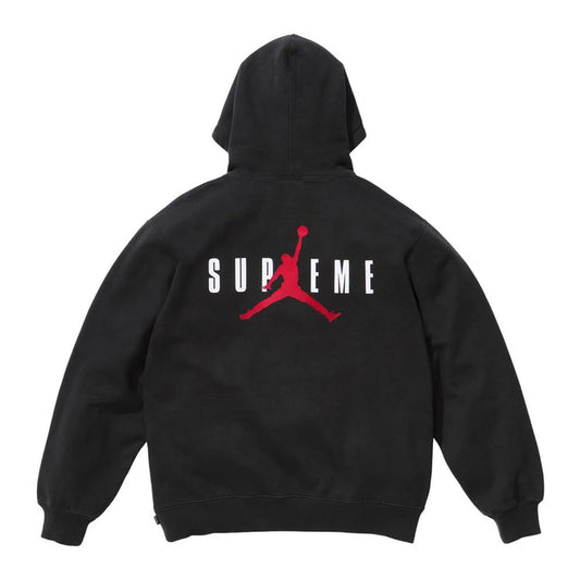 this is an image of Supreme x Jordan Hoodie Embroidered Logo