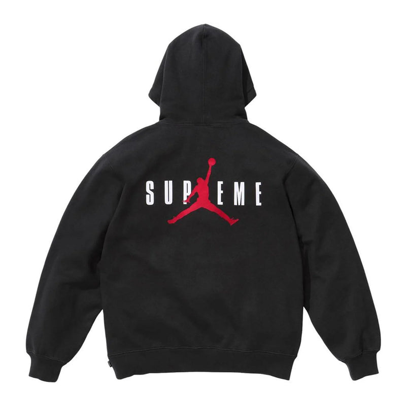 this is an image of Supreme x Jordan Hoodie Embroidered Logo