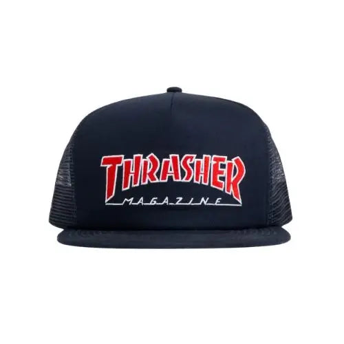 this is an image of Thrasher Embroiderd Logo Outlined Mesh Hat Navy