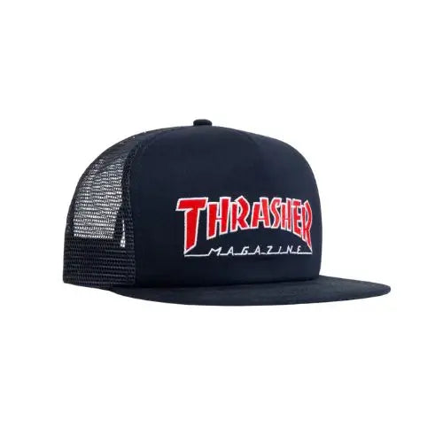 this is an image of Thrasher Embroiderd Logo Outlined Mesh Hat Navy