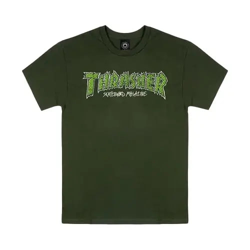 this is an image of Thrasher SS Tee Brick Forest Green