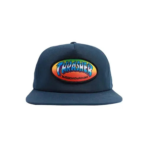 this is an image of Thrasher ‘95 by Spanky SnapBack Hat Navy