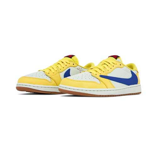 this is an image of Travis Scott x Air Jordan 1 Retro Low OG 'Canary' (Women's)